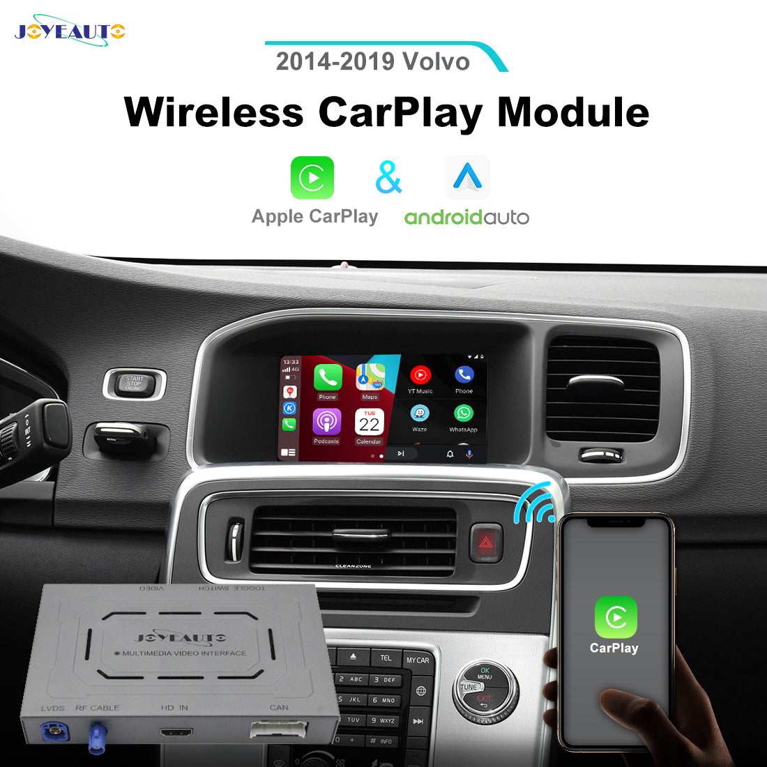 (WJVO-1) JoyeAuto Wireless Apple CarPlay Android Auto Interface for 2014-2019 Volvo S60/XC60/V60/S80/V40 - detail 3