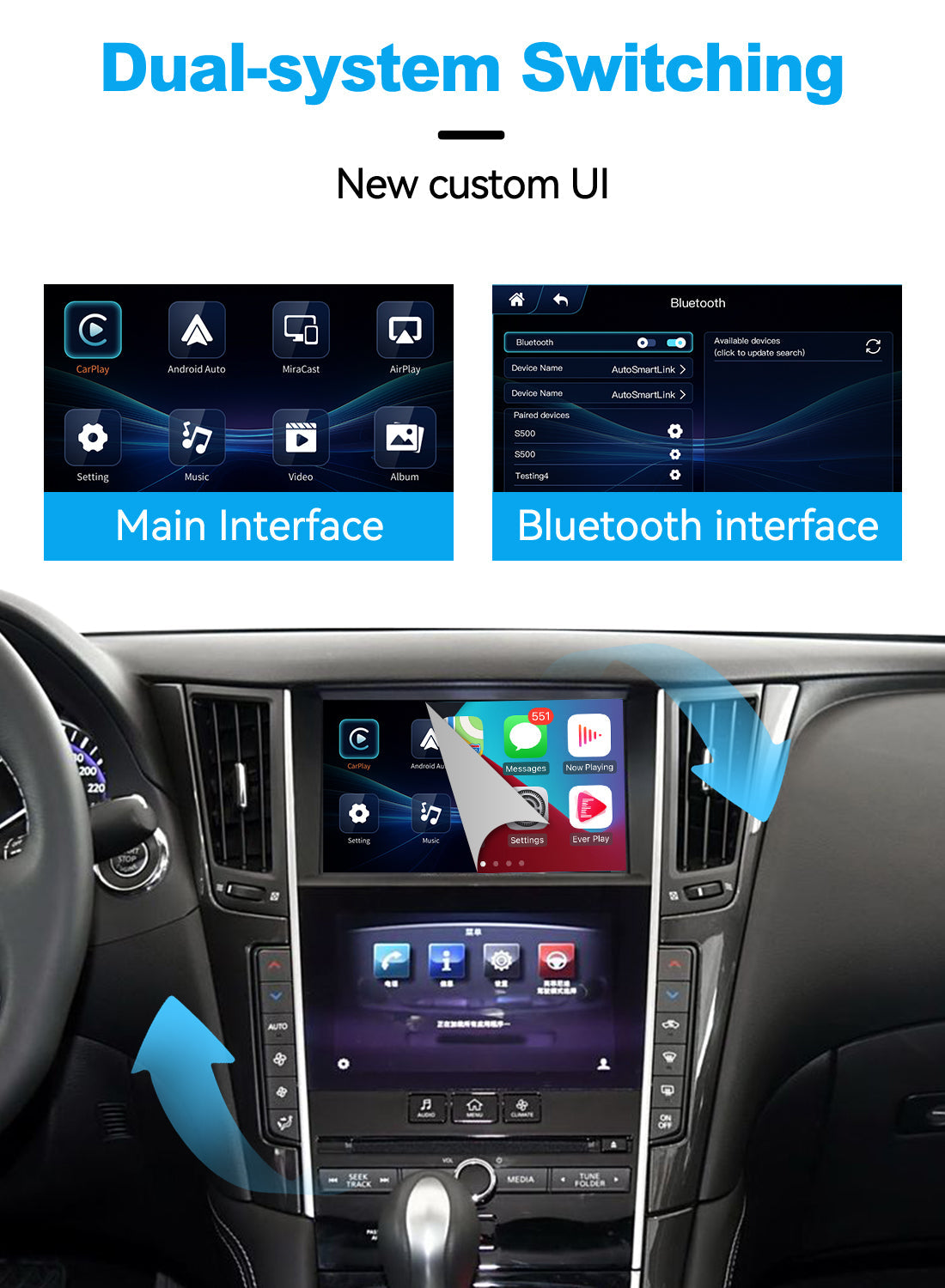 Wireless Apple CarPlay Android Auto Interface for Infiniti Q50 Q60 Q50L QX50 (2015-2019) – AirPlay Mirror Link(WZIN-1)