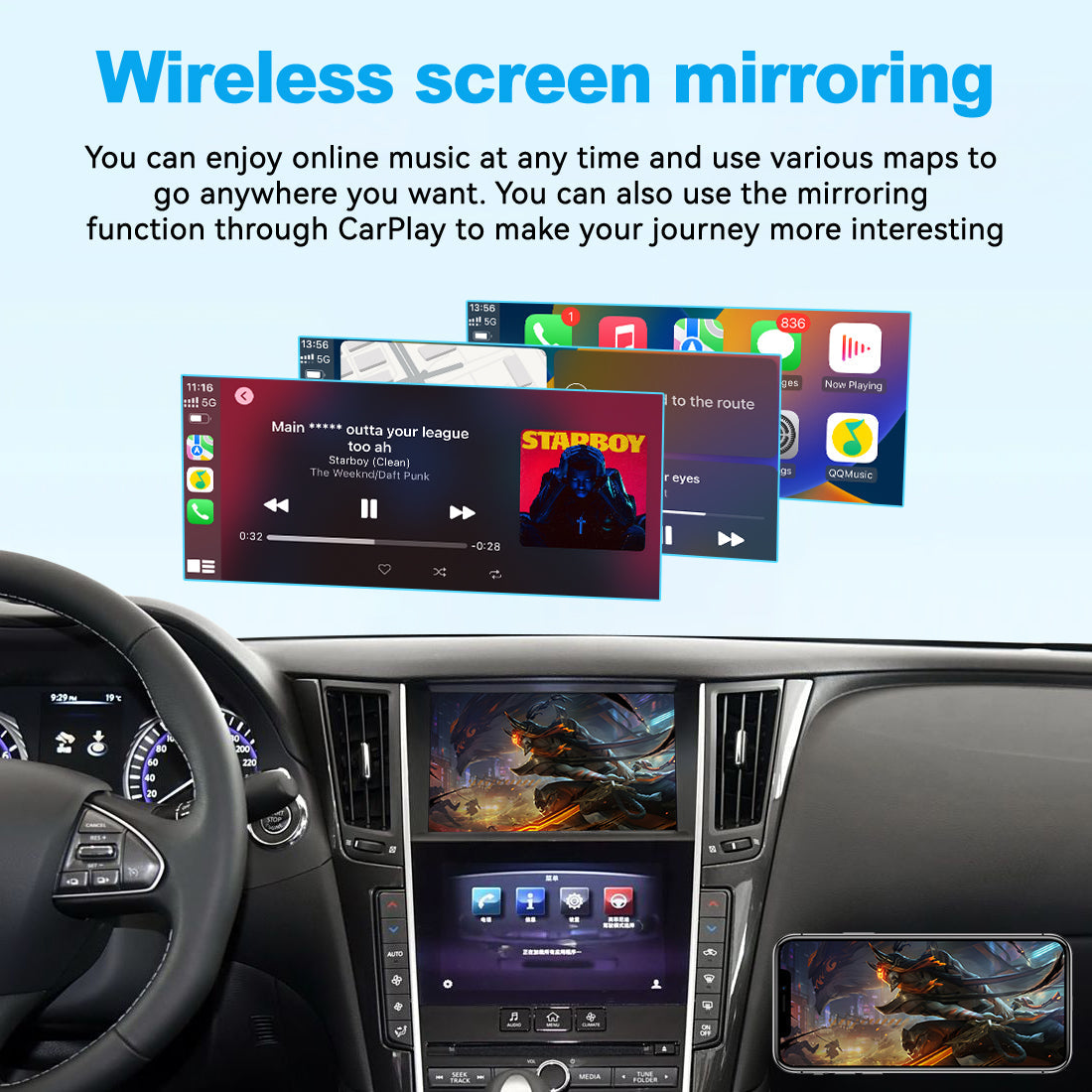 Wireless Apple CarPlay Android Auto Interface for Infiniti Q50 Q60 Q50L QX50 (2015-2019) – AirPlay Mirror Link(WZIN-1)