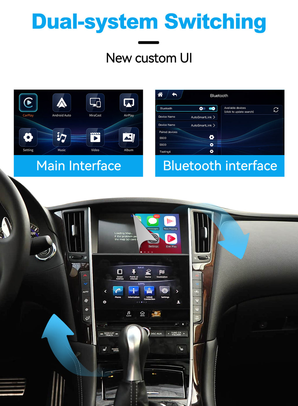 Wireless Apple CarPlay Android Auto Interface for Infiniti 2013-2015 Q50 Q60 Q50L | AirPlay iOS Android Mirror Link Retrofit Module(WZIN-4)