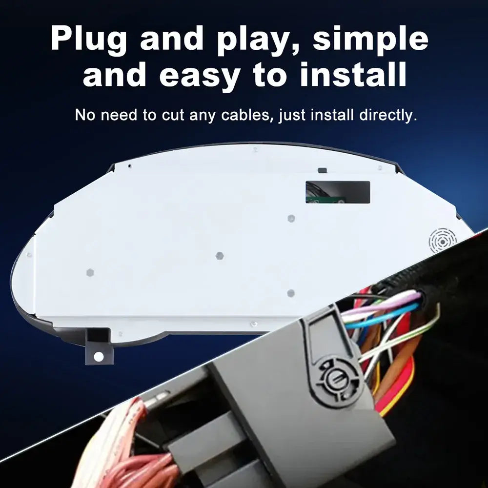 Joyeauto 12.3-inch Linux digital instrument cluster for Audi A3 (2014-2022) featuring plug-and-play installation, factory-style wiring harness, no cable cutting required, wireless CarPlay, Android Auto, and virtual cockpit retrofit.