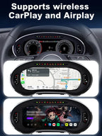Joyeauto 12.3-inch Linux digital instrument cluster for Audi A3 (2014-2022) with wireless CarPlay and AirPlay support, featuring navigation, media streaming, screen mirroring, virtual cockpit display, and enhanced in-car connectivity.