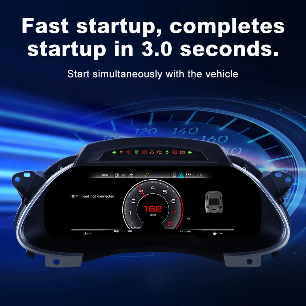 Joyeauto 12.3-inch Linux digital instrument cluster for Audi A4 (2009-2012), featuring ultra-fast 3-second startup, virtual cockpit display, wireless CarPlay, Android Auto, and real-time vehicle information.