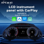 Joyeauto 12.3-inch Android LCD digital instrument cluster for Audi Q5 (2009-2018), featuring wireless CarPlay, Android Auto, virtual cockpit display, real-time vehicle information, and a modern digital dashboard retrofit.