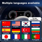Joyeauto 12.3-inch Android LCD digital instrument cluster for Audi Q5 (2009-2018) with multi-language support, wireless CarPlay, Android Auto, customizable virtual cockpit display, and modern digital dashboard functionality.