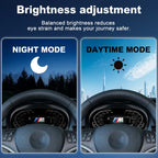 Joyeauto 10-inch Linux LCD digital instrument cluster for BMW 3 Series E90 E91 E92 E93 featuring automatic day and night brightness adjustment for improved visibility, driving comfort, wireless CarPlay, and virtual cockpit functionality.