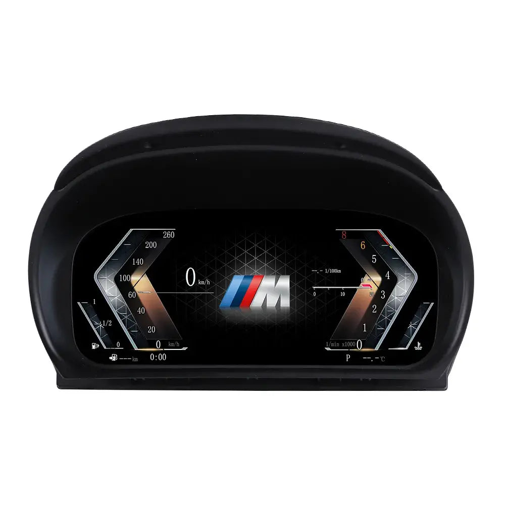 Joyeauto 10-inch Linux LCD digital instrument cluster front view for BMW 3 Series E90 E91 E92 E93, featuring a high-resolution virtual cockpit display, wireless CarPlay, phone mirroring, and modern dashboard design.