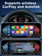 Joyeauto 10-inch Linux LCD digital instrument cluster for BMW 3 Series E90 E91 E92 E93 with wireless CarPlay, Autolink phone mirroring, navigation, music streaming, video playback, and customizable virtual cockpit display.