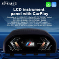 Joyeauto 12.3-inch Linux LCD digital instrument cluster for BMW 5 Series F10 F11 F07, 6 Series F12 F13, 7 Series F01 F02 F03 F04, and X3 X4 X5 X6 models, featuring wireless CarPlay, phone mirroring, virtual cockpit display, and modern digital dashboard upgrade.