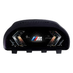 Joyeauto 12.3-inch Linux LCD digital instrument cluster front view for BMW 5 Series F10 F11 F07, 6 Series F12 F13, 7 Series F01 F02 F03 F04, and X3 X4 X5 X6 models, featuring a high-resolution virtual cockpit display, wireless CarPlay, phone mirroring, and modern digital dashboard design.
