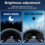 Joyeauto 12.3-inch Linux LCD digital instrument cluster for BMW 3 Series F30 F31 F34 and 4 Series F32 F33 F36, featuring automatic day and night brightness adjustment for enhanced visibility, driving comfort, wireless CarPlay, phone mirroring, and virtual cockpit functionality.