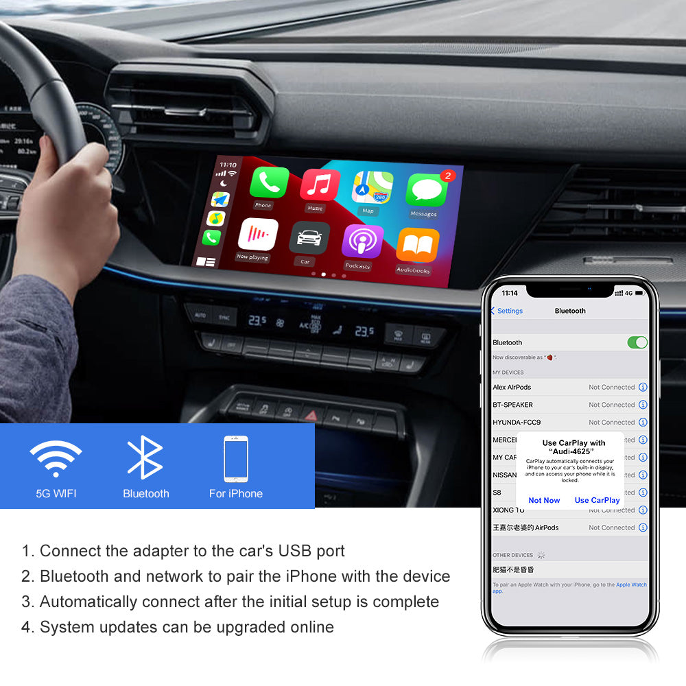 Carlinkit 3.0 Mini Portable for Wired to Wireless Carplay Adapter