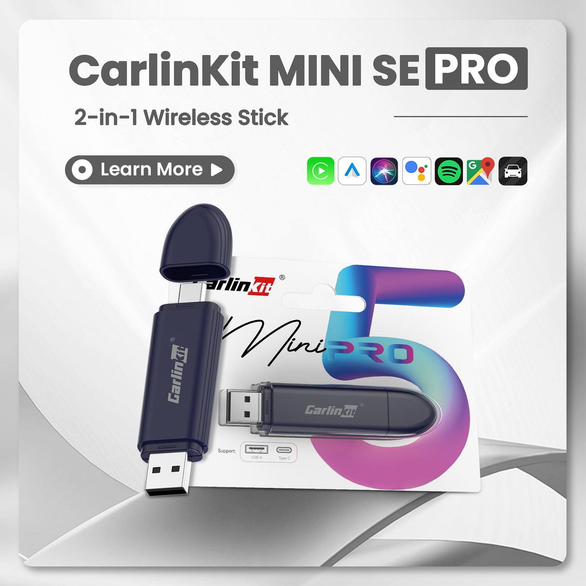 Mini5 SE PRO Small & Compact Wired to Wireless Carplay/Android Auto Adapter