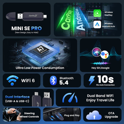 Mini5 SE PRO Small & Compact Wired to Wireless Carplay/Android Auto Adapter