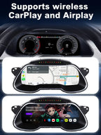 Joyeauto 12.3 inch Linux LCD Instrument Cluster for Audi A4 2013-2016 displaying Wireless CarPlay navigation, AirPlay media streaming and digital dashboard cockpit interface