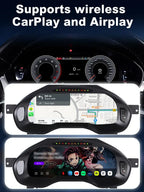 Joyeauto 12.3 inch LCD Digital Instrument Cluster for Audi A6 and A7 2013-2018 displaying Wireless CarPlay navigation, AirPlay media streaming and virtual cockpit interface