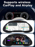 Joyeauto 12.3 inch Android LCD Digital Instrument Cluster for Audi Q5 2009-2018 displaying Wireless CarPlay navigation, Android Auto apps and virtual cockpit interface