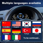 Joyeauto 10.25-inch Linux LCD Digital Instrument Cluster for BMW 5 Series E39 and BMW X5 E53 (1999-2006) featuring multi-language support including English, German, French, Italian, Spanish, Japanese, Korean, Russian and Chinese, with multiple driving modes and Linux virtual cockpit retrofit.