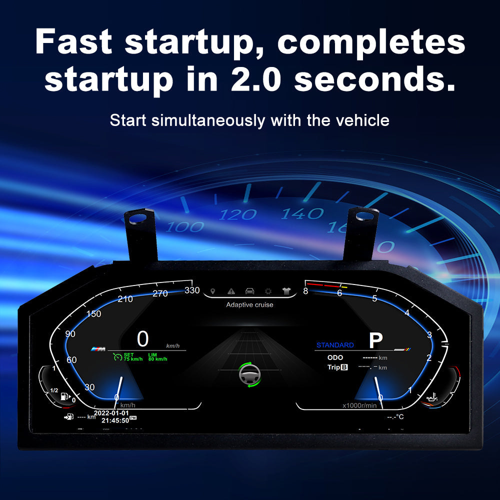 Joyeauto Wireless CarPlay LCD Instrument Cluster for BMW 5 Series E60 E61 and X5 E70 2003-2013 featuring 2 second fast startup, Linux system digital dashboard and virtual cockpit display