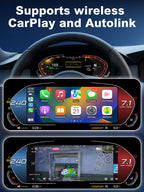 Joyeauto Wireless CarPlay LCD Instrument Cluster for BMW 5 Series E60 E61 and X5 E70 2003-2013 displaying Wireless CarPlay, Autolink screen mirroring, multimedia apps and Linux system digital dashboard