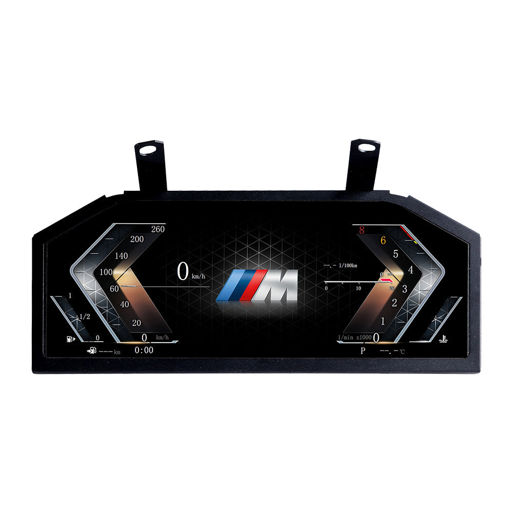 Front view of Joyeauto Wireless CarPlay LCD Instrument Cluster for BMW 5 Series E60 E61 and X5 E70 2003-2013 featuring Linux system digital dashboard and virtual cockpit display