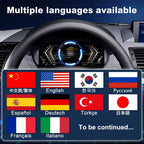 Joyeauto 10-inch Linux LCD Digital Instrument Cluster for BMW 1 Series E87 (2004-2011) with CCC and CIC systems, featuring multi-language support including English, German, French, Italian, Spanish, Japanese, Korean, Russian and Chinese, along with Wireless CarPlay, phone mirroring and Linux virtual cockpit retrofit functionality.
