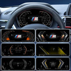 Joyeauto 10-inch Linux LCD Digital Instrument Cluster for BMW 1 Series F20/F52, BMW 2 Series F22/F45, BMW X1 F48 and BMW X2 F39 (2013-2022) showcasing multiple driving modes and customizable UI themes, including sport, classic and modern digital dashboard layouts, with Wireless CarPlay, phone mirroring and Linux virtual cockpit retrofit integration.