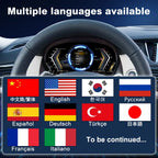 Joyeauto 10-inch Linux LCD Digital Instrument Cluster for BMW X1 E84 (2006-2013) featuring multi-language support including English, German, French, Italian, Spanish, Japanese, Korean, Russian and Chinese, with Wireless CarPlay, phone mirroring and Linux virtual cockpit retrofit functionality.