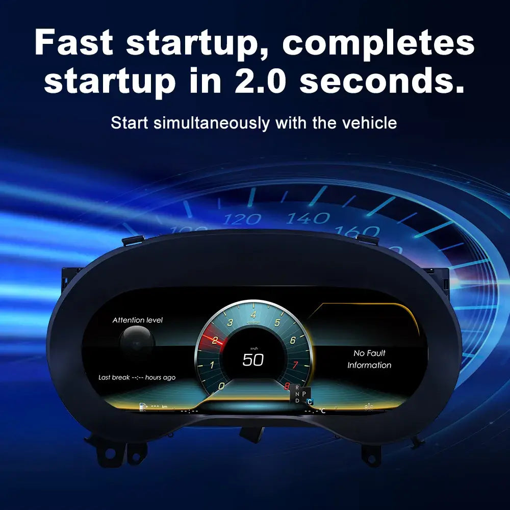 Joyeauto 12.3-inch Linux LCD Digital Instrument Cluster for Mercedes-Benz A-Class W176, CLA C117 and GLA X156 (2012-2019) featuring 2-second fast startup, Wireless CarPlay, Android Auto and Linux virtual cockpit system.