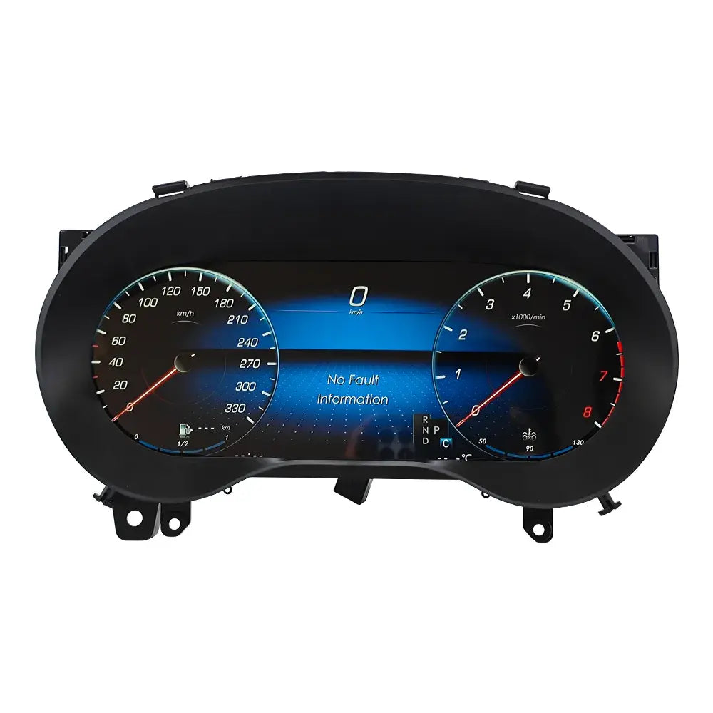 Joyeauto 12.3-inch Linux LCD Digital Instrument Cluster for Mercedes-Benz A-Class W176, CLA C117 and GLA X156 (2012-2019) featuring a high-resolution Linux virtual cockpit display with Wireless CarPlay, Android Auto integration and real-time vehicle information.