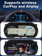 Joyeauto 12.3-inch Linux LCD Digital Instrument Cluster for Mercedes-Benz A-Class W176, CLA C117 and GLA X156 (2012-2019) supporting Wireless CarPlay and AirPlay, featuring navigation display, multimedia streaming and Android Auto integration through a Linux virtual cockpit system.