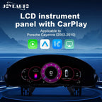 Joyeauto 12.3-inch Linux LCD Digital Instrument Cluster for Porsche Cayenne 955 (2002-2010) with Wireless CarPlay, Android Auto and Linux virtual cockpit retrofit, featuring a modern digital dashboard display, customizable themes and OEM-style installation.
