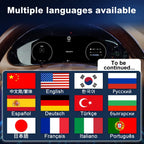 Joyeauto 12.3-inch Linux LCD Digital Instrument Cluster for Porsche Cayenne 955 (2002-2010) featuring multi-language support, including English, German, French, Italian, Spanish, Portuguese, Japanese, Korean, Russian and Chinese, with Wireless CarPlay, Android Auto and Linux virtual cockpit retrofit.
