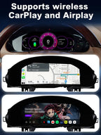 Joyeauto 12.3-inch Linux LCD Digital Instrument Cluster for Porsche Cayenne 955 (2002-2010) demonstrating Wireless CarPlay, Android Auto and AirPlay functionality, including navigation, music streaming and video playback on a modern Linux virtual cockpit retrofit display.