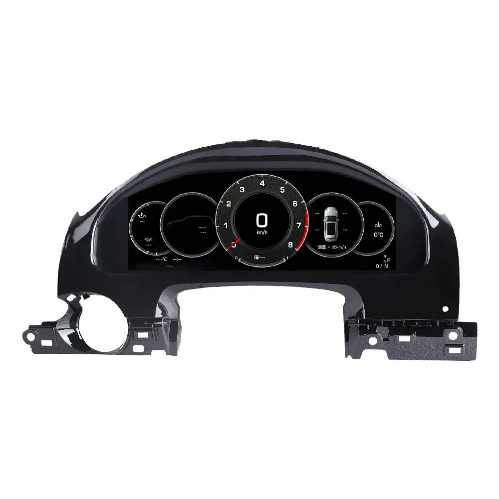 Joyeauto 12.3-inch Linux LCD Digital Instrument Cluster for Porsche Cayenne 958 (2011-2017), standalone product image featuring a full digital virtual cockpit with customizable display themes, Wireless CarPlay, Android Auto support and OEM-style retrofit design.