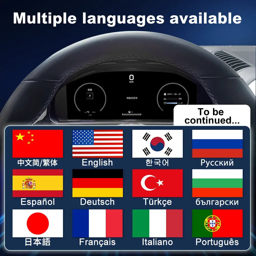 Joyeauto 12.3-inch Linux LCD Digital Instrument Cluster for Porsche Cayenne 958 (2011-2017) featuring multi-language support, Wireless CarPlay, Android Auto and a customizable Linux virtual cockpit interface