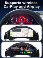 Joyeauto 12.3-inch Linux LCD Digital Instrument Cluster for Porsche Cayenne 958 (2011-2017) demonstrating Wireless CarPlay, Android Auto and AirPlay functionality with navigation, multimedia streaming and smart cockpit integration on a digital virtual dashboard retrofit.
