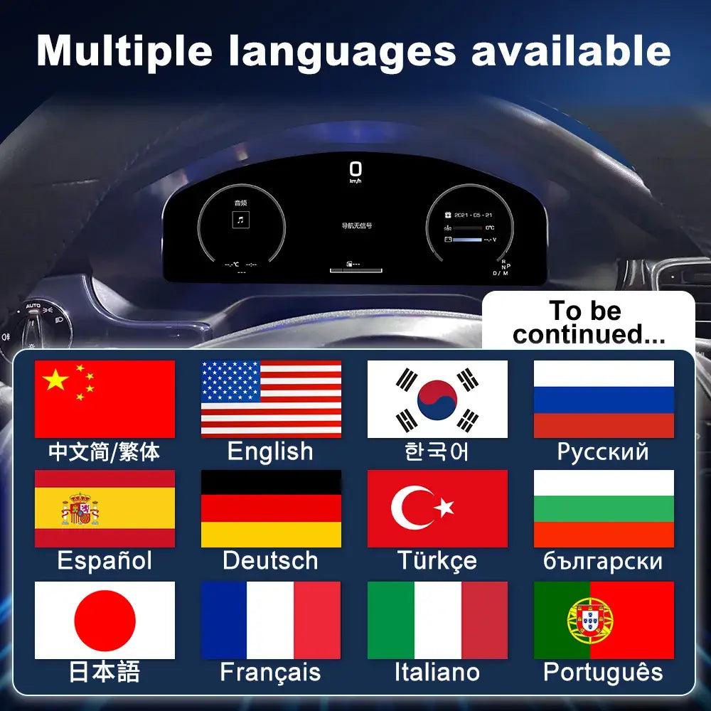 Joyeauto 12.3-inch Linux LCD Digital Instrument Cluster for Porsche Panamera 970 (2010-2016) featuring multi-language support, Wireless CarPlay, Android Auto and a customizable Linux virtual cockpit interface.