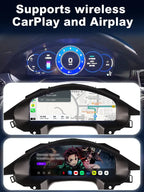 Joyeauto 12.3-inch Linux LCD Digital Instrument Cluster for Porsche Panamera 970 (2010-2016) supporting Wireless CarPlay and AirPlay, featuring Apple Maps navigation, multimedia streaming, Android Auto integration and a Linux virtual cockpit display.