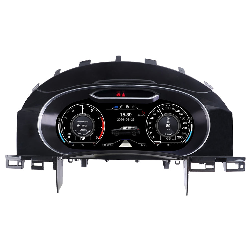 Front view of Joyeauto Premium Digital Cluster for VW Touareg 7L 2003-2010 featuring Linux system, Wireless CarPlay and full digital cockpit display