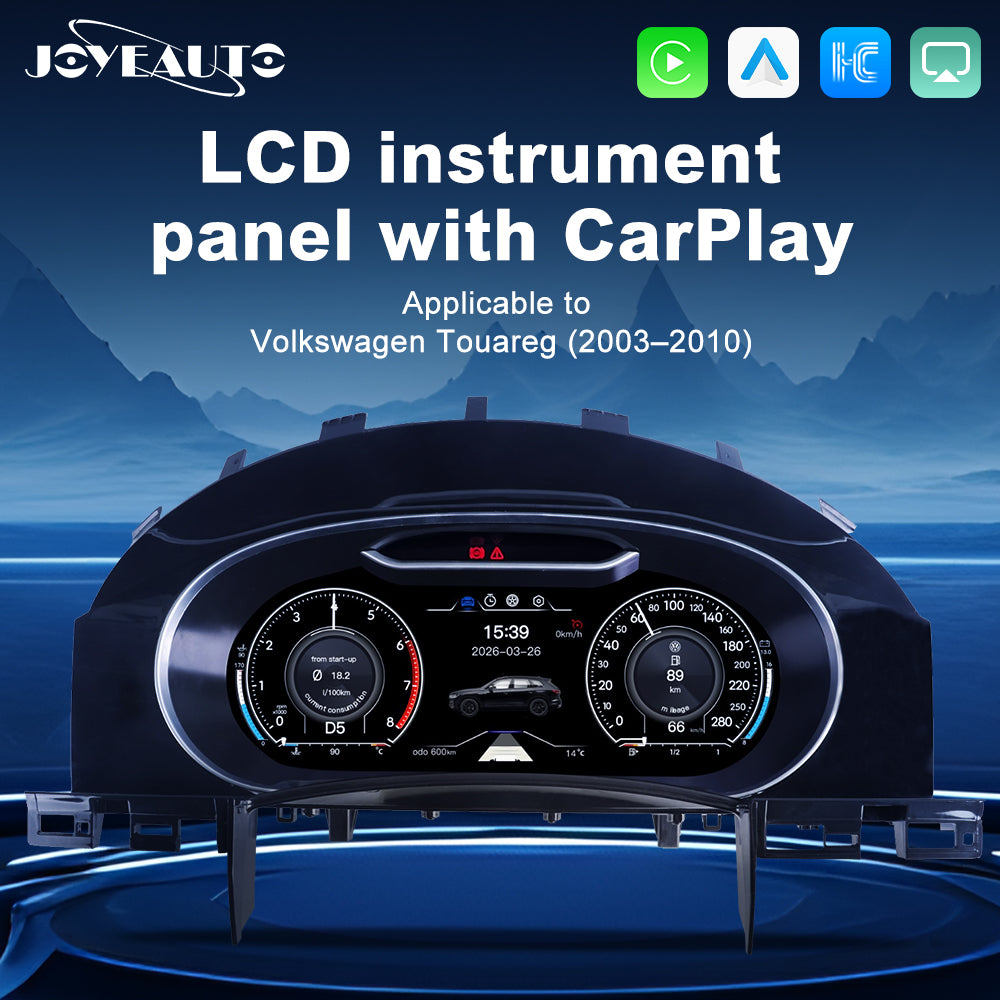Joyeauto Premium Digital Cluster for VW Touareg 7L 2003-2010 featuring Linux system, Wireless CarPlay and full digital cockpit display upgrade