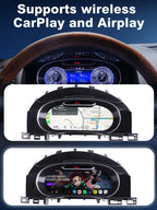 Joyeauto Premium Digital Cluster for VW Touareg 7L 2003-2010 displaying Wireless CarPlay navigation, multimedia apps and Linux system digital cockpit interface