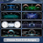 Joyeauto 12.3-inch Linux LCD digital instrument cluster for Mercedes-Benz E-Class W212 featuring 8 customizable UI display themes
