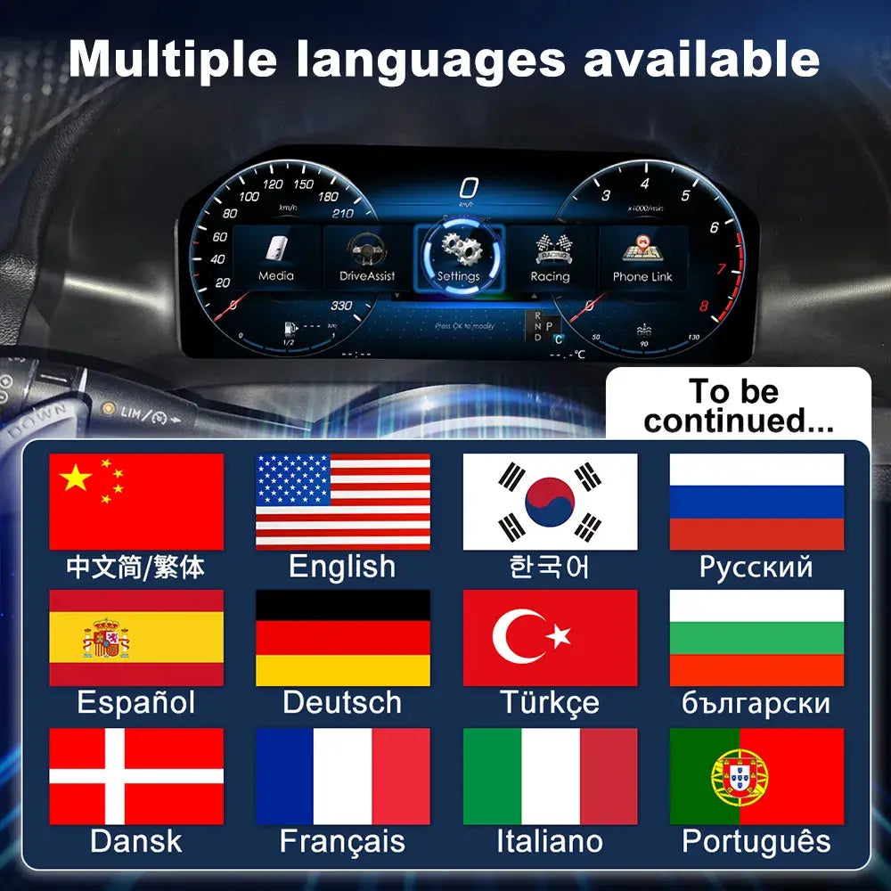 Joyeauto 12.3-inch Linux LCD digital instrument cluster for Mercedes-Benz E-Class W212 with multi-language support and wireless CarPlay