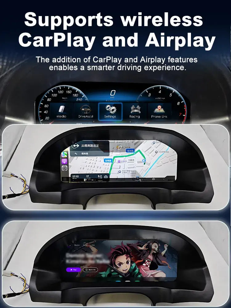 Joyeauto 12.3-inch Linux LCD digital instrument cluster for Mercedes-Benz E-Class W212 with wireless CarPlay and AirPlay functionality