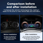 Joyeauto 12.3-inch Linux LCD digital instrument cluster for Mercedes-Benz Vito W447 showing before and after dashboard upgrade comparison