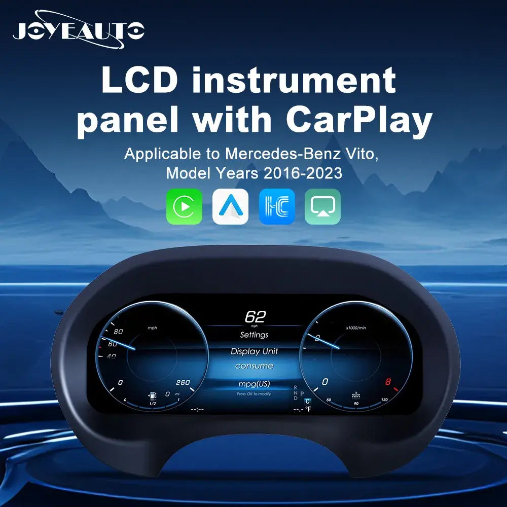 Joyeauto 12.3-inch Linux LCD digital instrument cluster for Mercedes-Benz Vito W447 2016-2023 with wireless CarPlay and Android Auto support