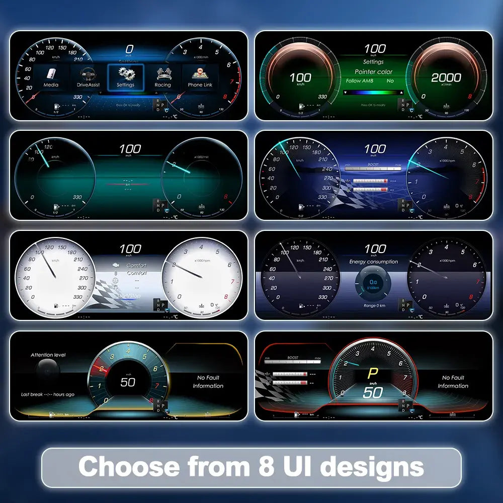 Joyeauto 10.25-inch Linux LCD digital instrument cluster for Mercedes-Benz ML GLE W166 and GL GLS X166 featuring 8 customizable UI designs
