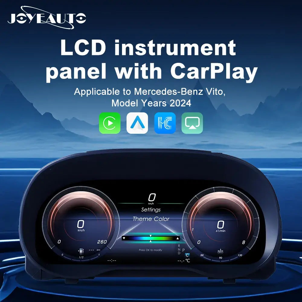 Joyeauto 12.3-inch Linux LCD digital instrument cluster for Mercedes-Benz Vito 2024 with wireless CarPlay and Android Auto support