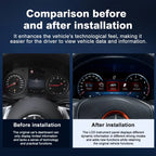 Joyeauto 12.3-inch Linux LCD digital instrument cluster for Mercedes-Benz Vito showing before and after virtual cockpit retrofit comparison
